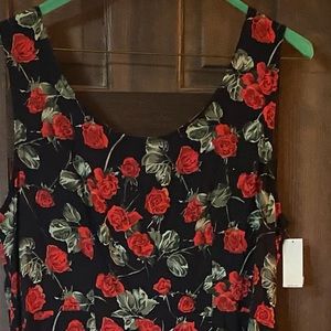 Black Rayon Maxi Dress with Red Rose Print Size 18